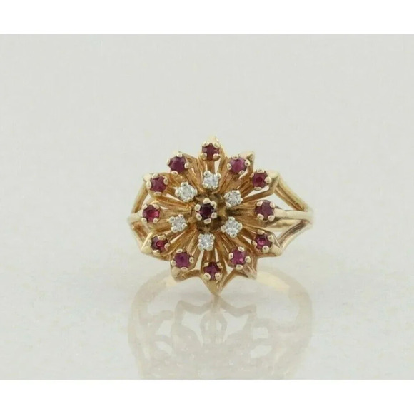 10k Yellow Gold Natural Ruby and Diamond Ring Size 6 1/2 - Picture 7 of 9